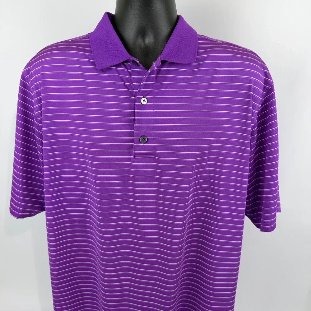FootJoy Mens ProDry Golf Polo Shirt‎ Purple White Striped Estero CC Logo Large
